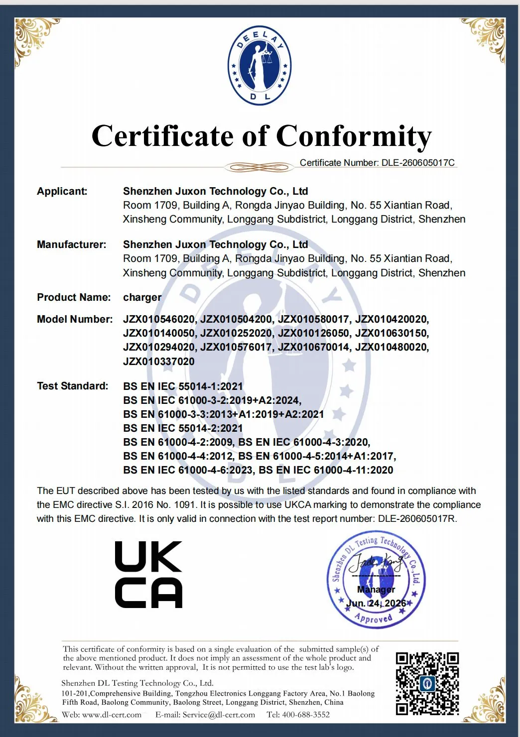 UKCA certificate — JUXON